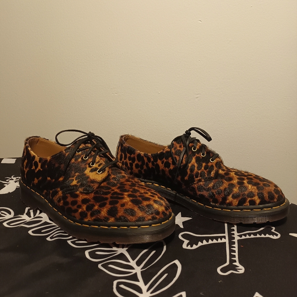 Dr. Martens Leopard Print Lace-Up Oxfords in Brown and Black